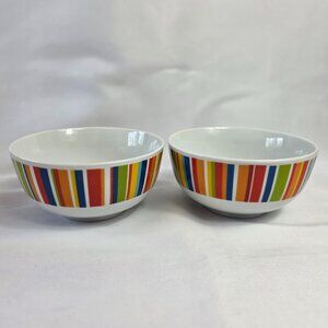 TWO Tabletops Gallery Westwood Soup/Cereal Bowls White Multicolor Stripes